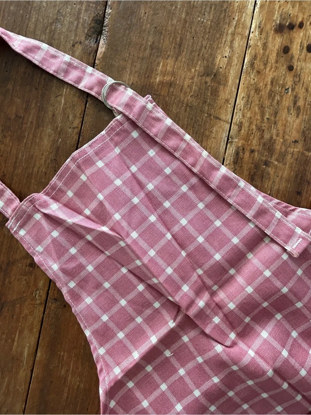 Made in USA Vintage Pink Cotton Plaid Kitchen Apron